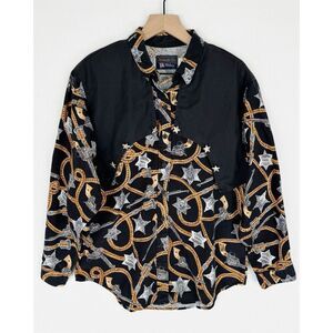 Vintage Panhandle Slim Top Womens Small Cowboy Sherrif Badge Print Western Rodeo